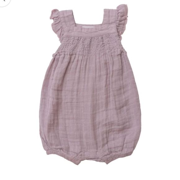 Muslin Smocked Overall Shortie, Lavender - Picture 1 of 3